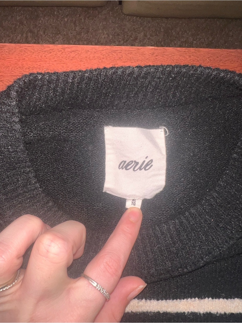 aerie Black Crewneck Sweater with White Stripes - Picture 3 of 4